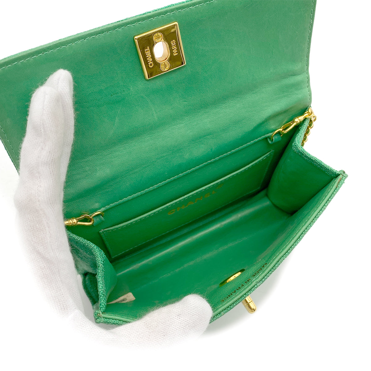 CHANEL VINTAGE MADEMOISELLE CHAIN SHOULDER BAG GREEN 90266717