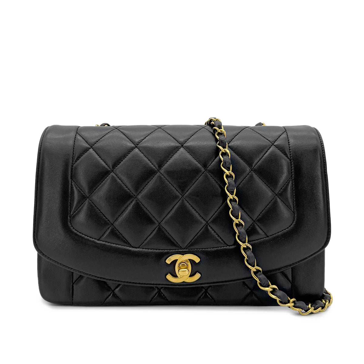 CHANEL VINTAGE DIANA MEDIUM CHAIN SHOULDER BAG BLACK LAMB SKIN 90266718