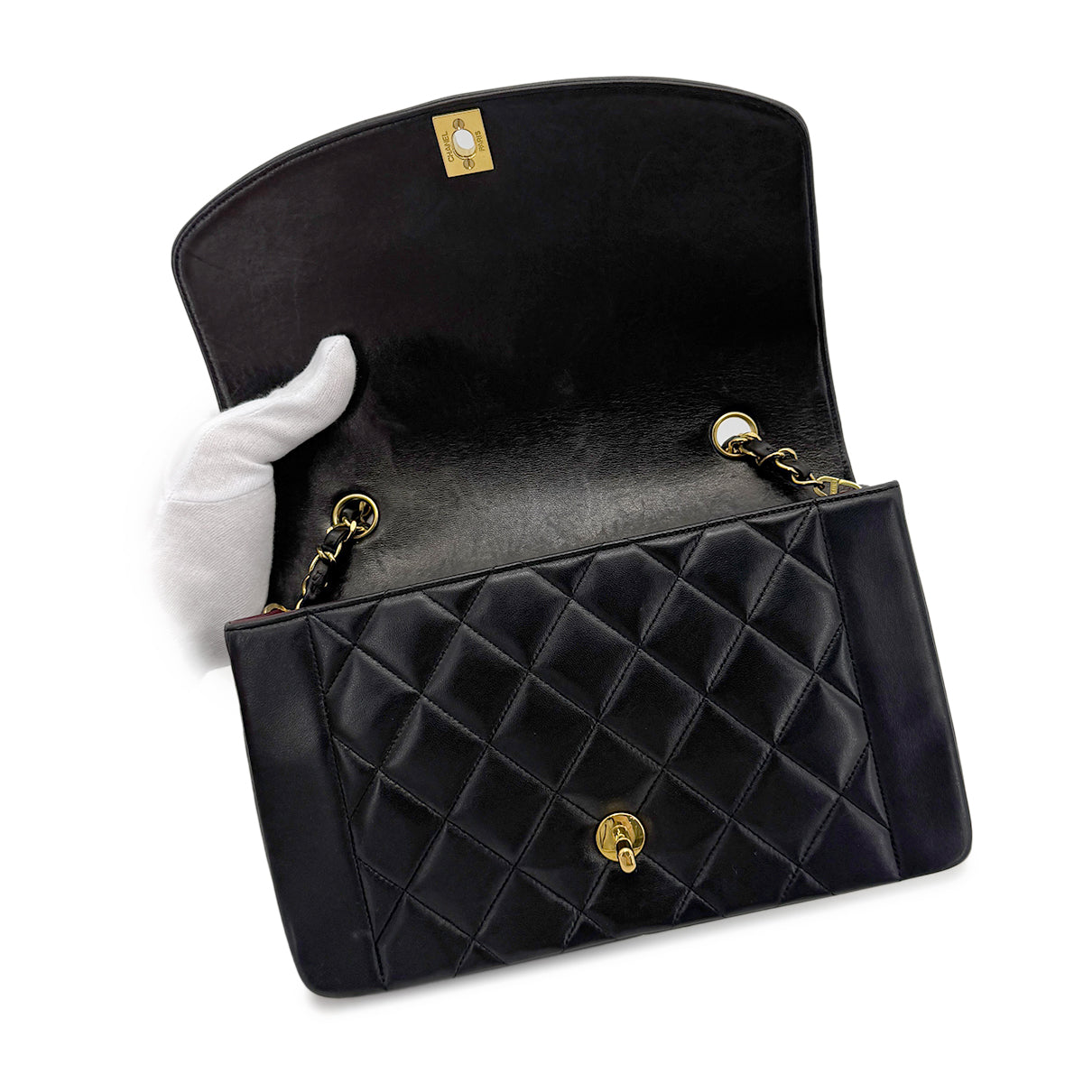 CHANEL VINTAGE DIANA MEDIUM CHAIN SHOULDER BAG BLACK LAMB SKIN 90266718