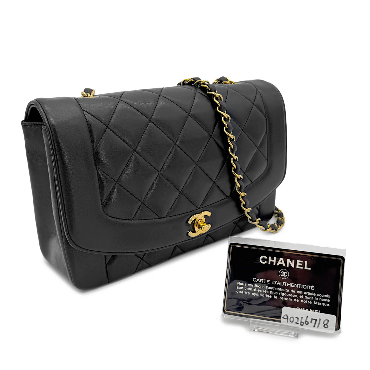 CHANEL VINTAGE DIANA MEDIUM CHAIN SHOULDER BAG BLACK LAMB SKIN 90266718