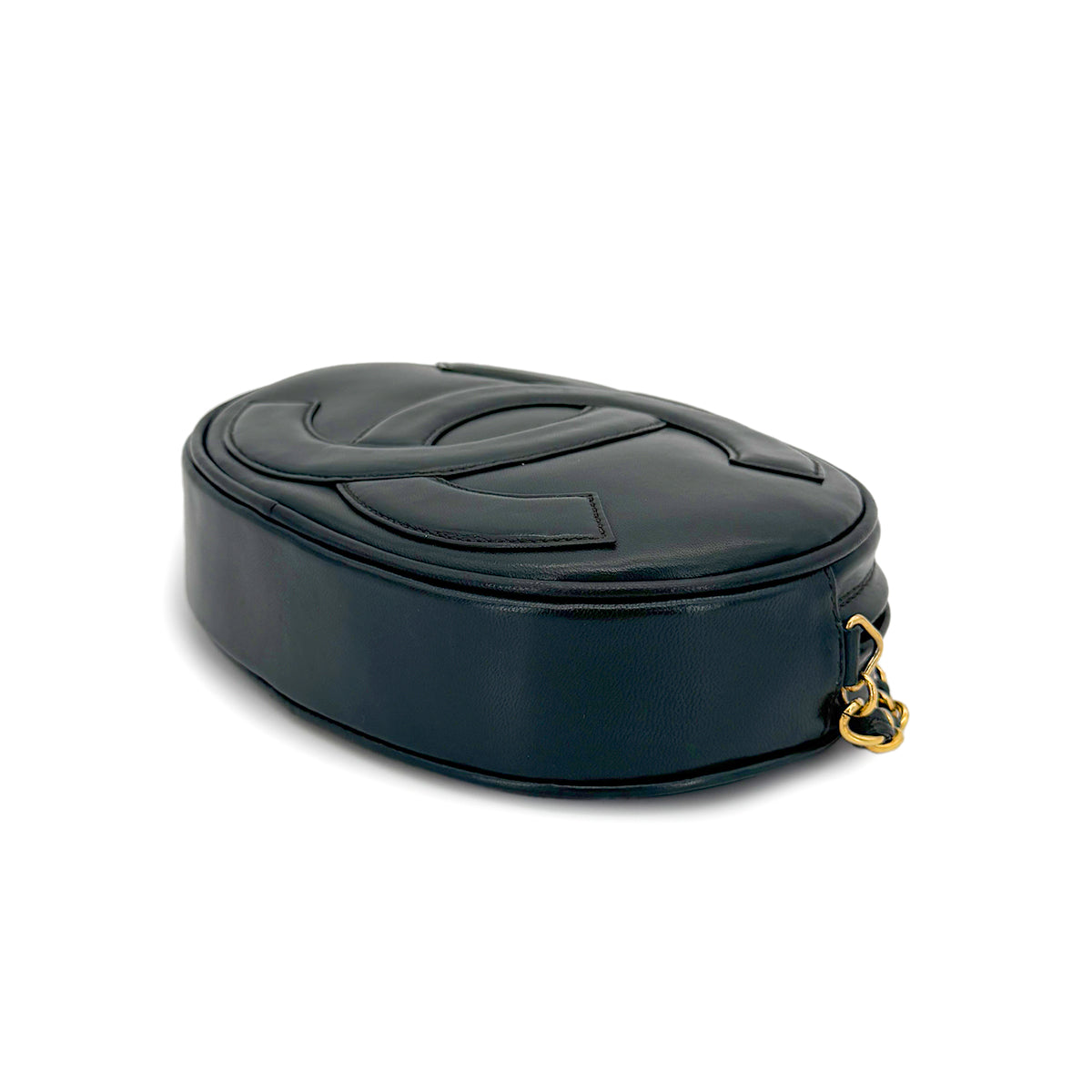 CHANEL VINTAGE FRINGE BIG COCO ROUND CHAIN SHOULDER BAG KAHKI LAMB SKIN 90266721