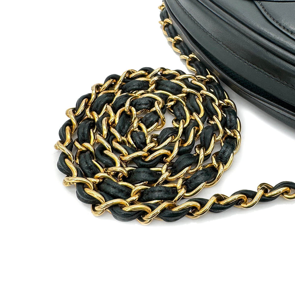 CHANEL VINTAGE FRINGE BIG COCO ROUND CHAIN SHOULDER BAG KAHKI LAMB SKIN 90266721