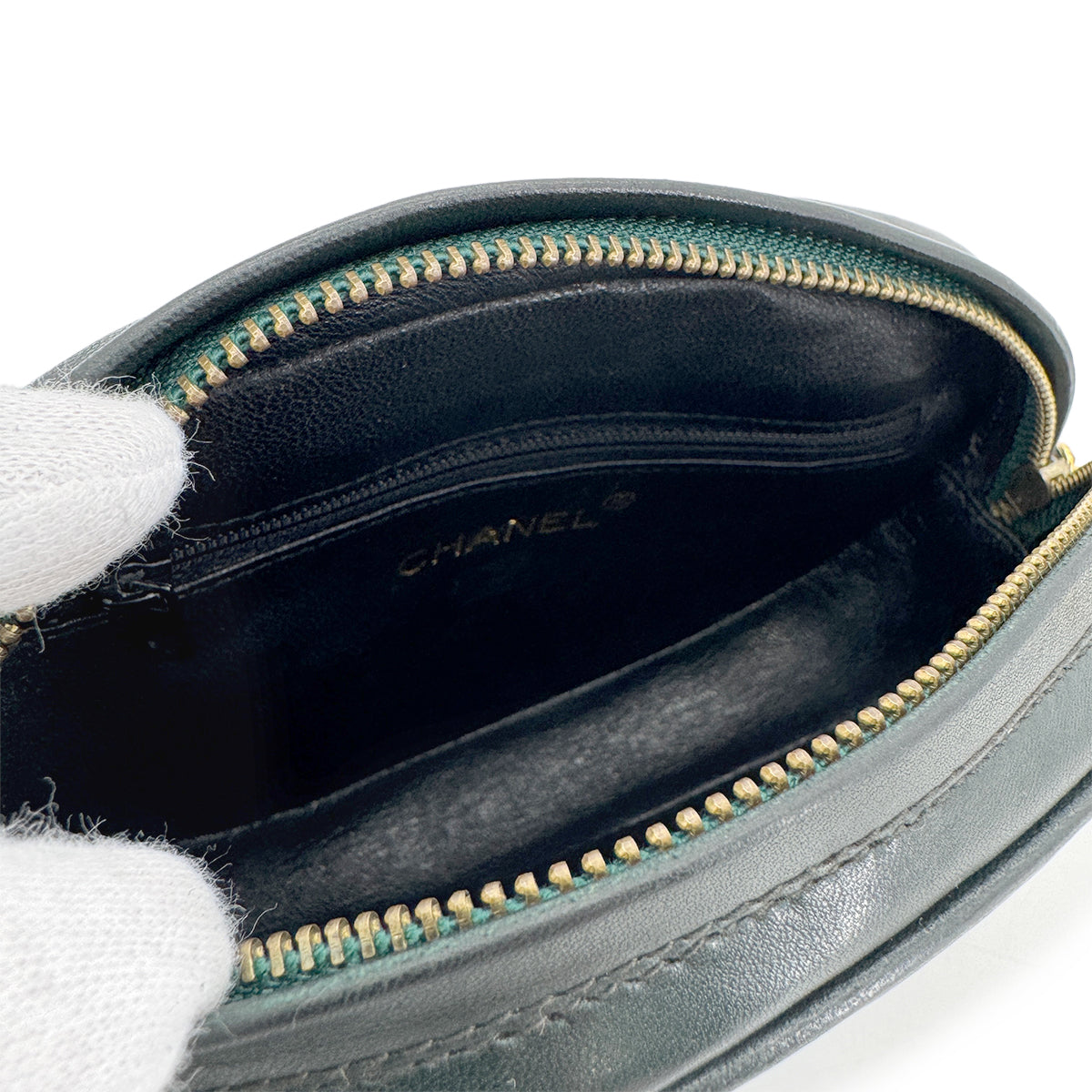 CHANEL VINTAGE FRINGE BIG COCO ROUND CHAIN SHOULDER BAG KAHKI LAMB SKIN 90266721