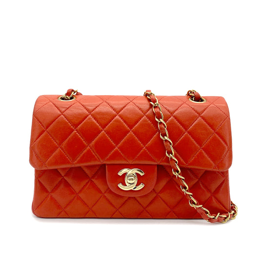 CHANEL VINTAGE CLASSIC FLAP SMALL CHAIN SHOULDER BAG RED LAMB SKIN 90266723
