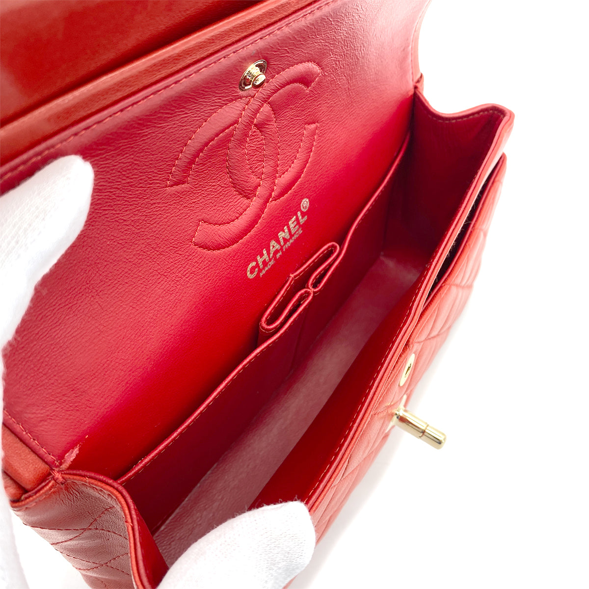 CHANEL VINTAGE CLASSIC FLAP SMALL CHAIN SHOULDER BAG RED LAMB SKIN 90266723