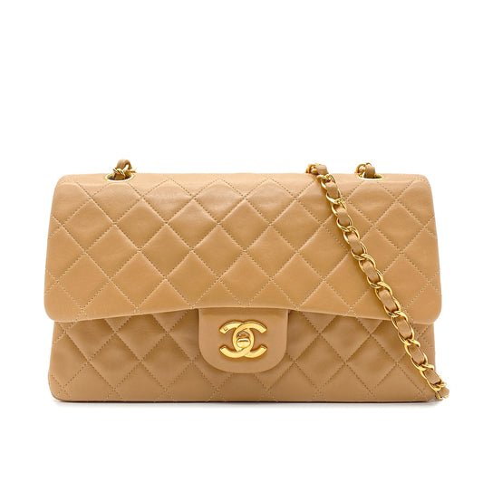 CHANEL VINTAGE CLASSIC FLAP MEDIUM CHAIN SHOULDER BAG CAMEL LAMB SKIN 90266726