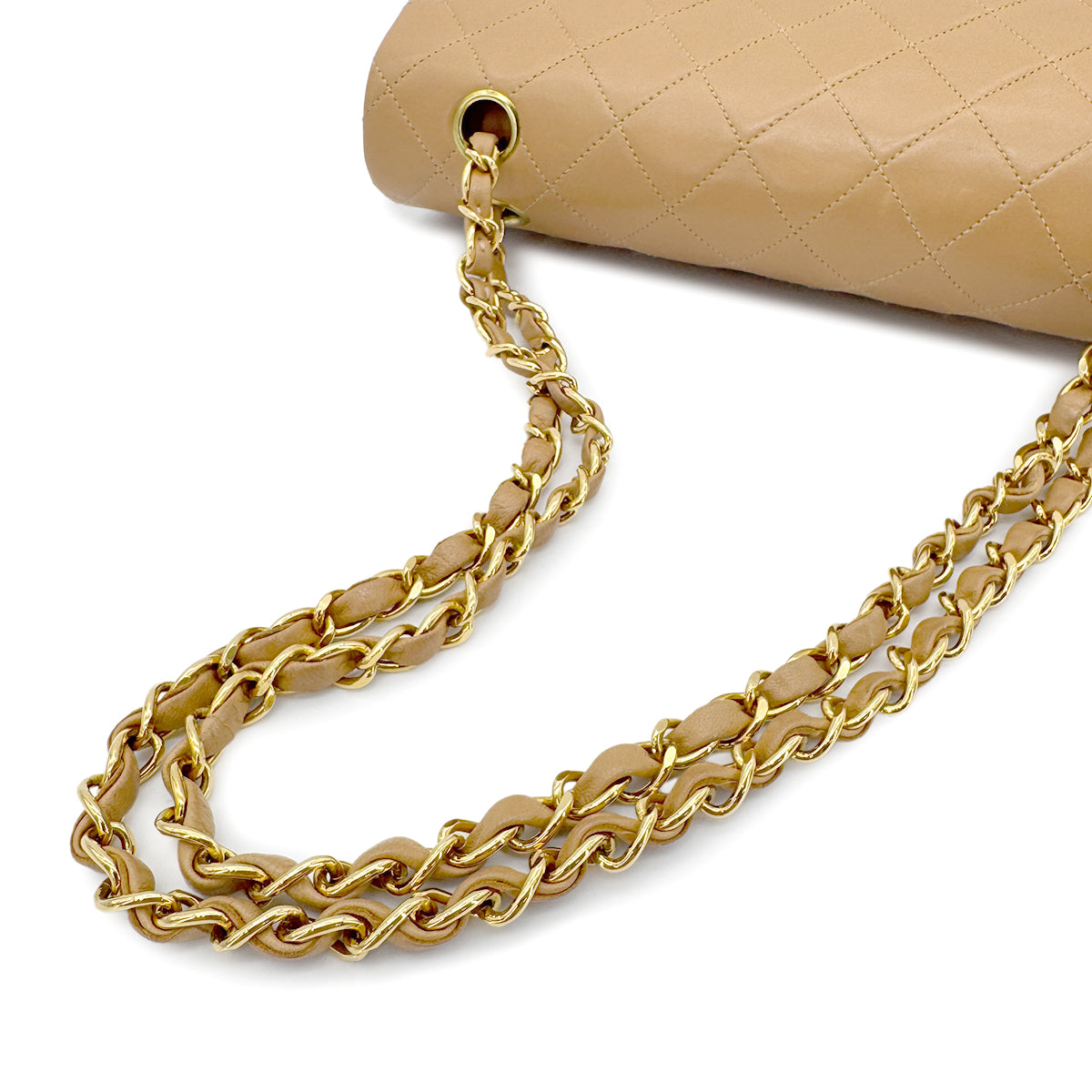 CHANEL VINTAGE CLASSIC FLAP MEDIUM CHAIN SHOULDER BAG CAMEL LAMB SKIN 90266726