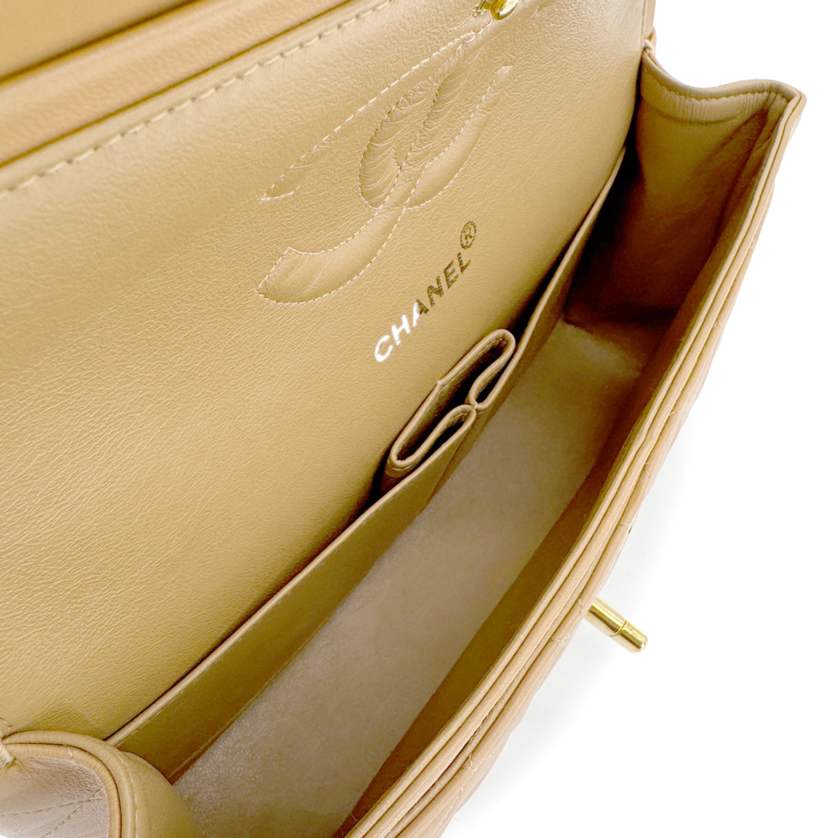 CHANEL VINTAGE CLASSIC FLAP MEDIUM CHAIN SHOULDER BAG CAMEL LAMB SKIN 90266726