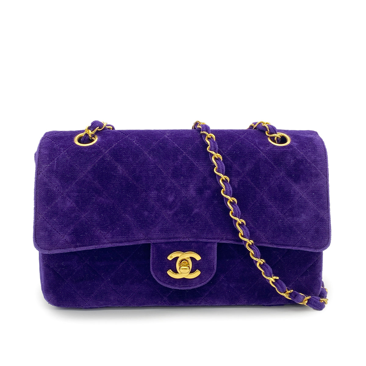CHANEL VINTAGE MATELASSE CHAIN SHOULDER BAG PURPLE VELOR 90266727