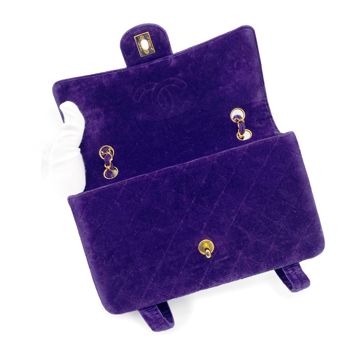 CHANEL VINTAGE MATELASSE CHAIN SHOULDER BAG PURPLE VELOR 90266727