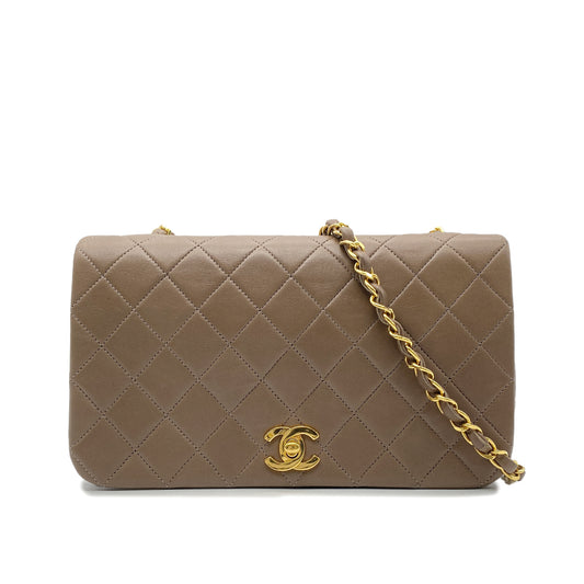 CHANEL VINTAGE FULL FLAP CHAIN SHOULDER BAG BROWN LAMB SKIN 90266730