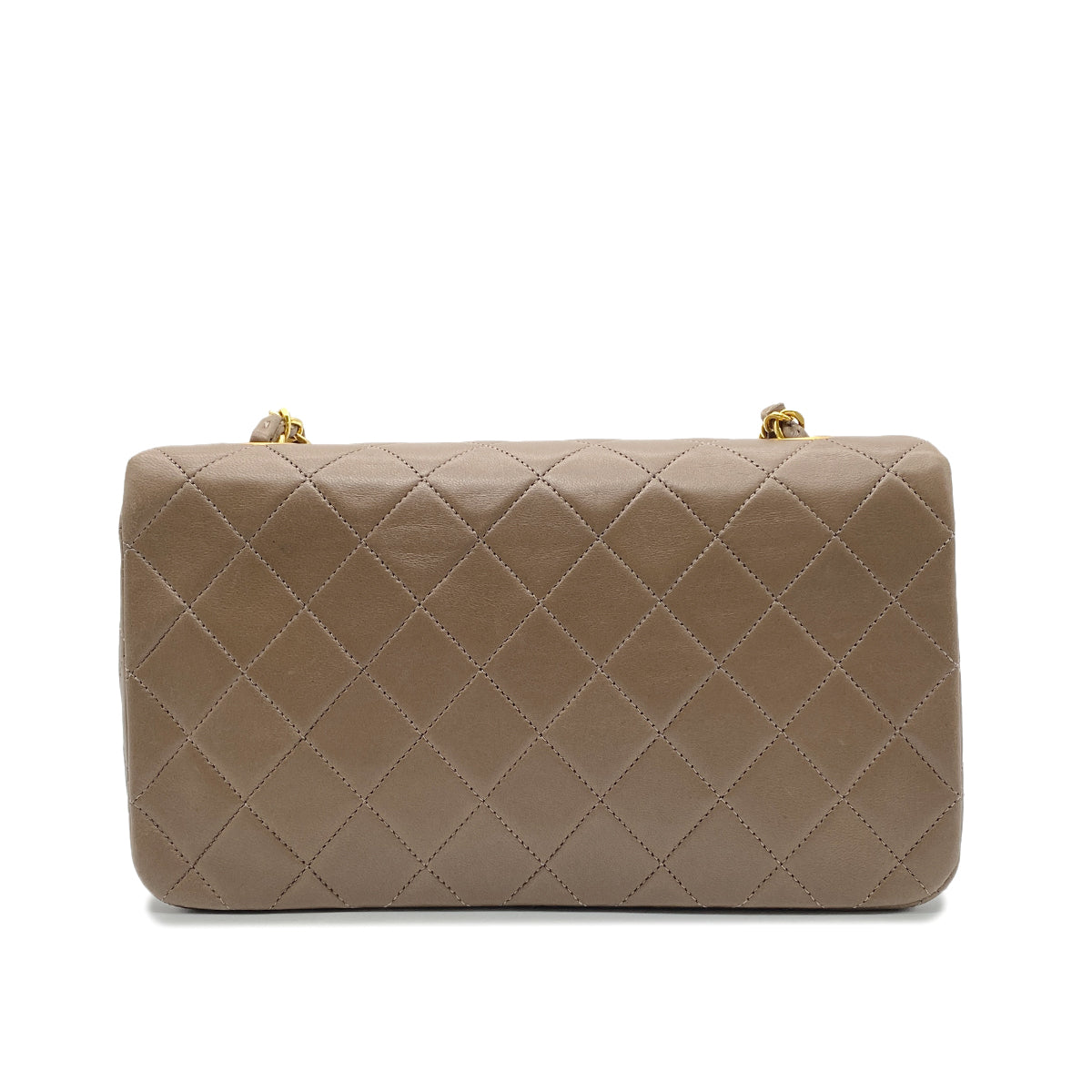 CHANEL VINTAGE FULL FLAP CHAIN SHOULDER BAG BROWN LAMB SKIN 90266730