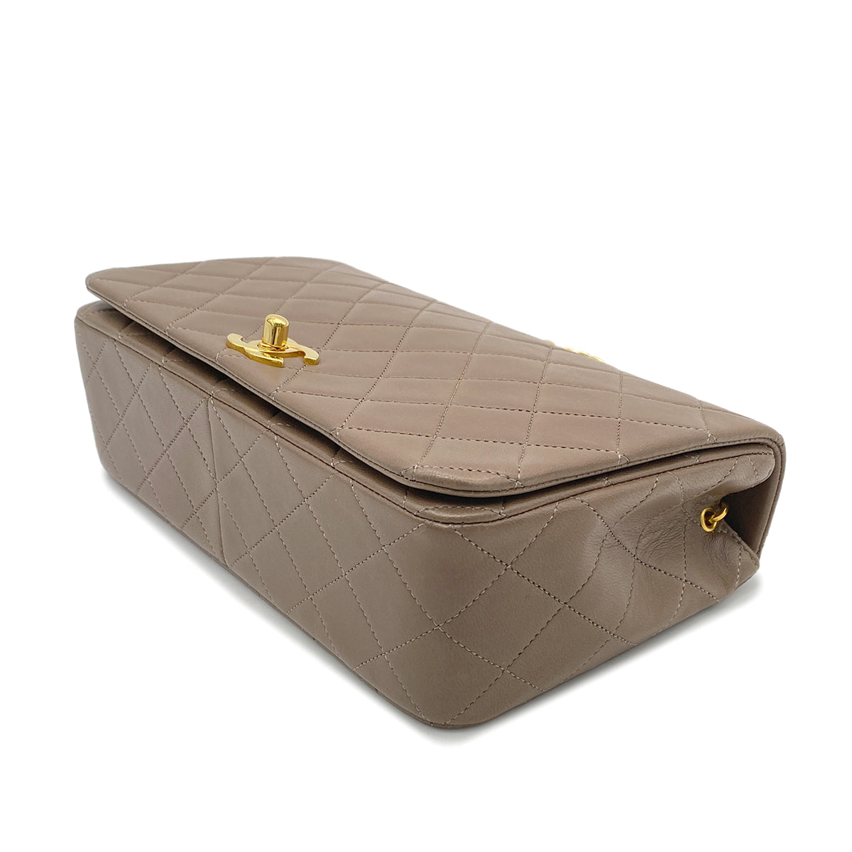 CHANEL VINTAGE FULL FLAP CHAIN SHOULDER BAG BROWN LAMB SKIN 90266730