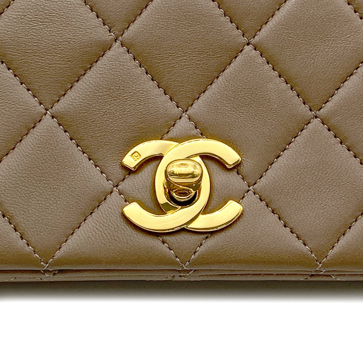 CHANEL VINTAGE FULL FLAP CHAIN SHOULDER BAG BROWN LAMB SKIN 90266730