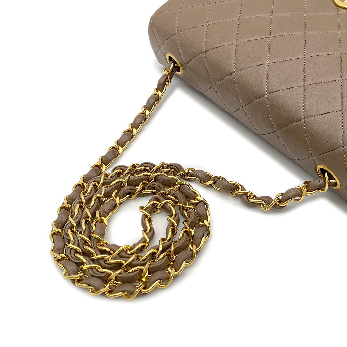 CHANEL VINTAGE FULL FLAP CHAIN SHOULDER BAG BROWN LAMB SKIN 90266730