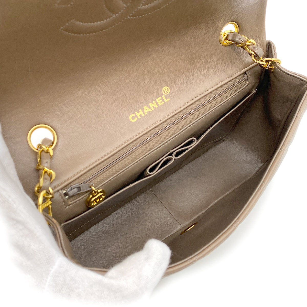 CHANEL VINTAGE FULL FLAP CHAIN SHOULDER BAG BROWN LAMB SKIN 90266730