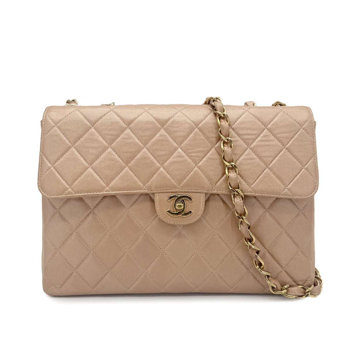 CHANEL VINTAGE JUMBO MATELASSE 30 CHAIN SHOULDER BAG METALLIC PINK LAMB SKIN 90266731