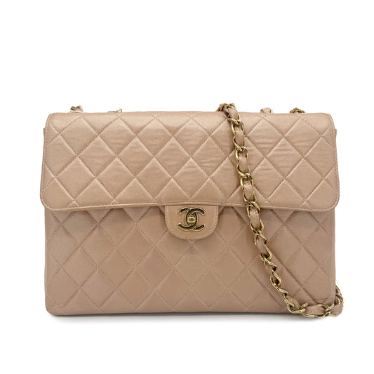 CHANEL VINTAGE JUMBO MATELASSE 30 CHAIN SHOULDER BAG METALLIC PINK LAMB SKIN 90266731