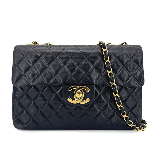 CHANEL VINTAGE MAXI MATELASSE 34 CHAIN SHOULDER BAG BLACK LAMB SKIN 90266732