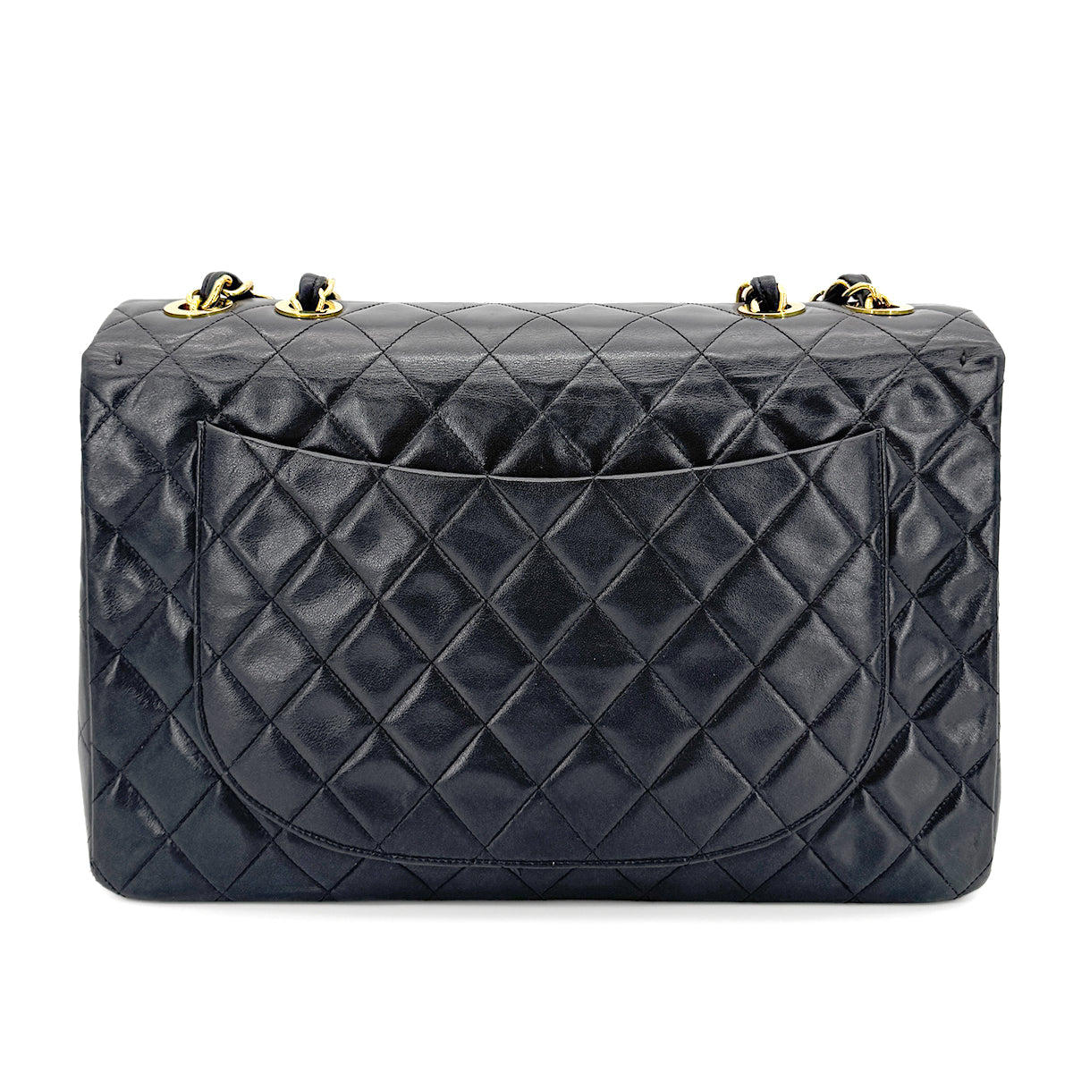 CHANEL VINTAGE MAXI MATELASSE 34 CHAIN SHOULDER BAG BLACK LAMB SKIN 90266732