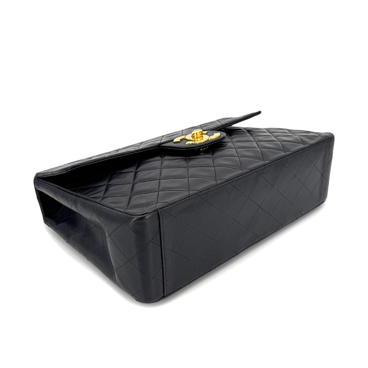 CHANEL VINTAGE MAXI MATELASSE 34 CHAIN SHOULDER BAG BLACK LAMB SKIN 90266732