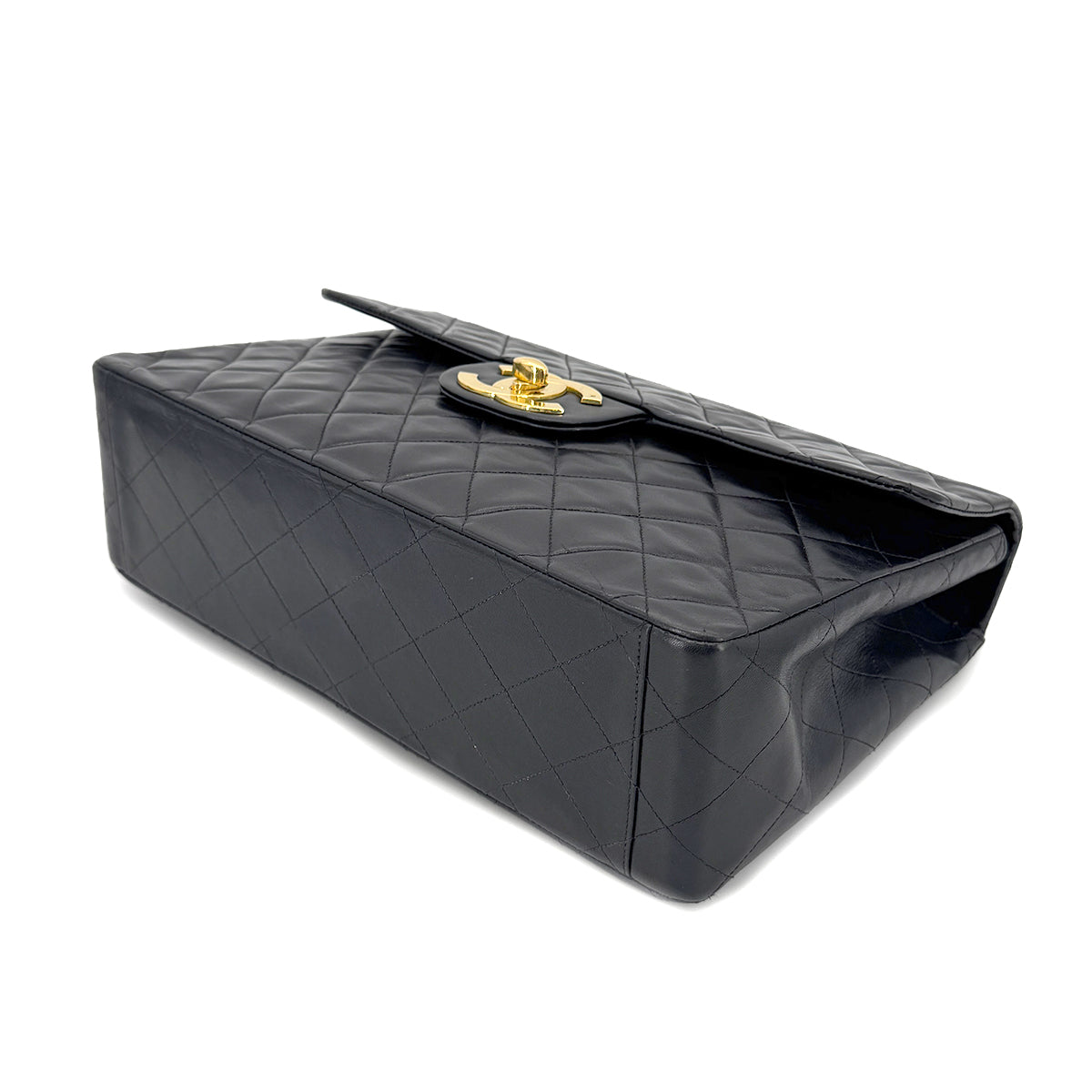 CHANEL VINTAGE MAXI MATELASSE 34 CHAIN SHOULDER BAG BLACK LAMB SKIN 90266732