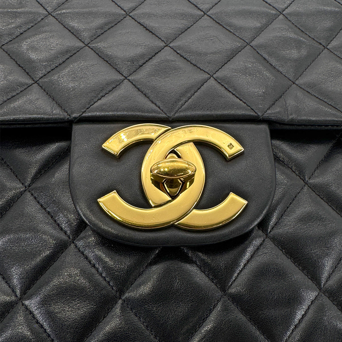 CHANEL VINTAGE MAXI MATELASSE 34 CHAIN SHOULDER BAG BLACK LAMB SKIN 90266732