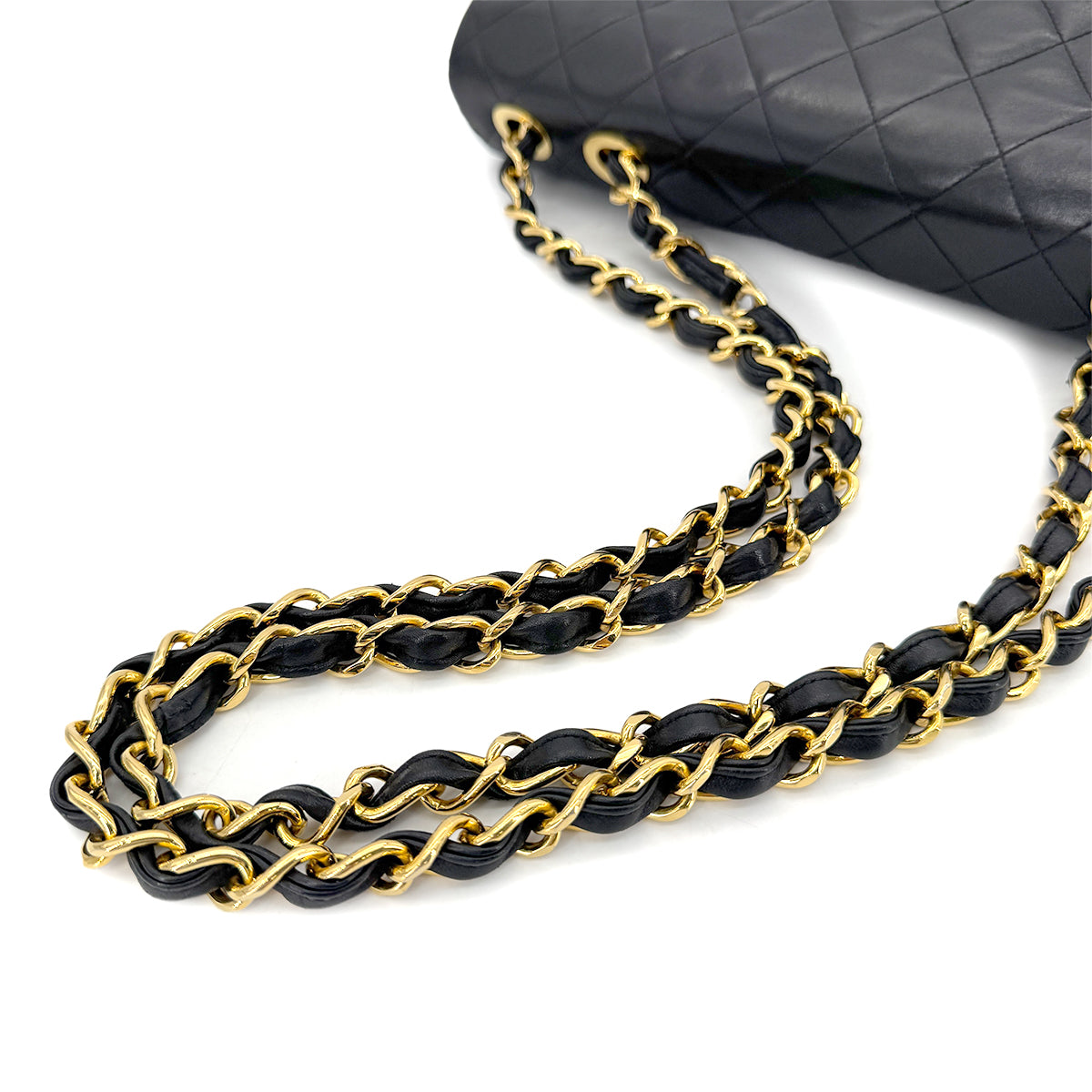 CHANEL VINTAGE MAXI MATELASSE 34 CHAIN SHOULDER BAG BLACK LAMB SKIN 90266732
