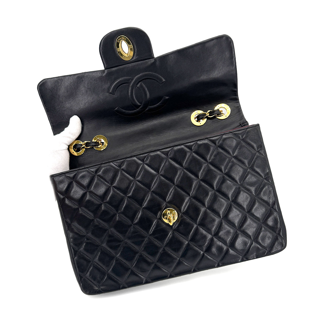 CHANEL VINTAGE MAXI MATELASSE 34 CHAIN SHOULDER BAG BLACK LAMB SKIN 90266732