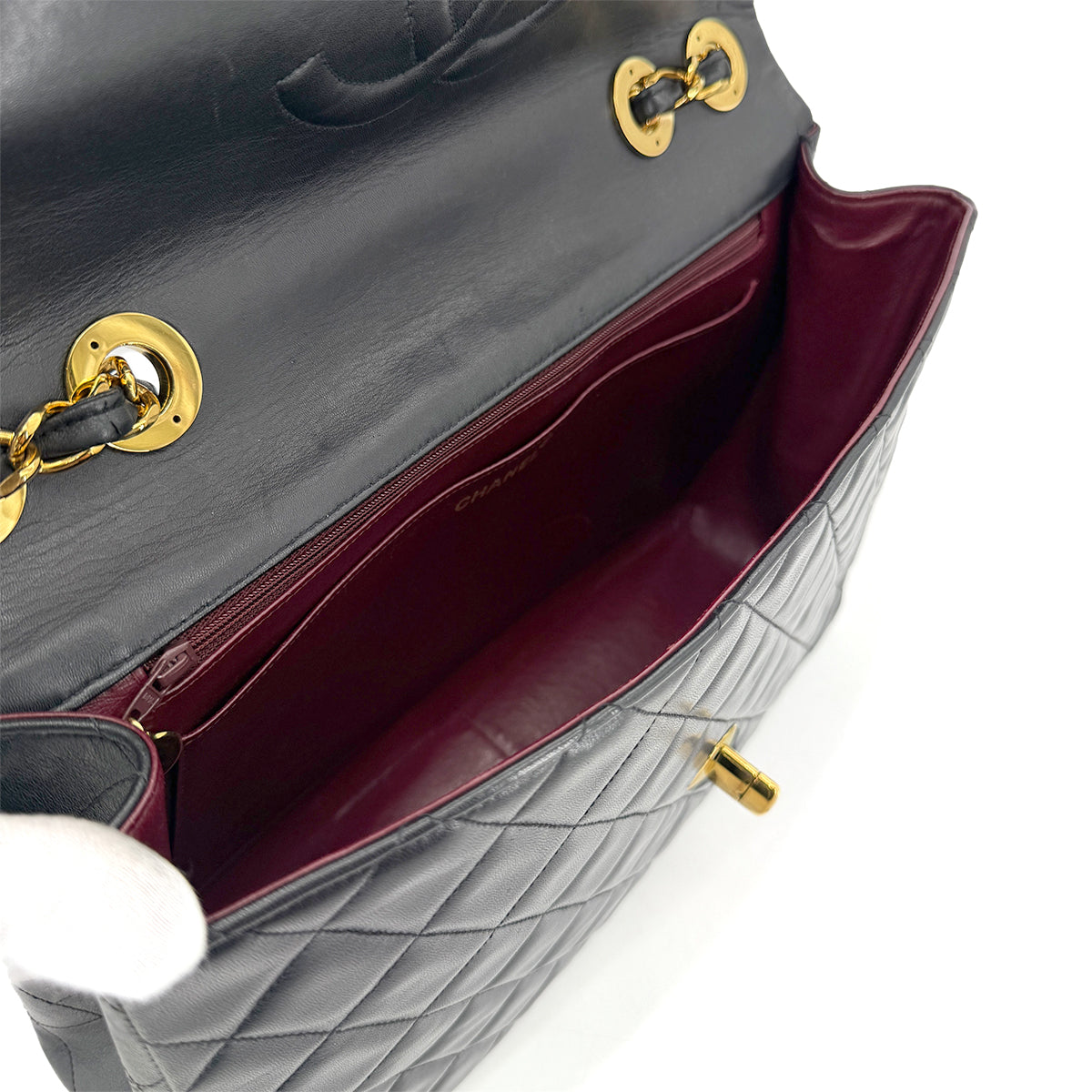 CHANEL VINTAGE MAXI MATELASSE 34 CHAIN SHOULDER BAG BLACK LAMB SKIN 90266732