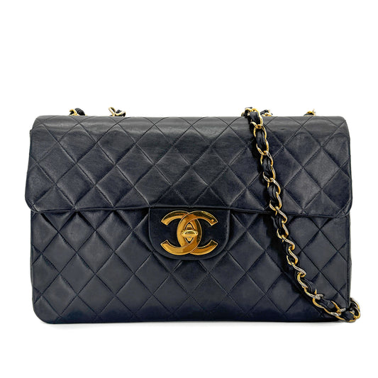 CHANEL VINTAGE MAXI MATELASSE 34 CHAIN SHOULDER BAG BLACK LAMB SKIN 90266733