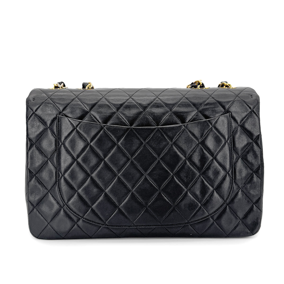 CHANEL VINTAGE MAXI MATELASSE 34 CHAIN SHOULDER BAG BLACK LAMB SKIN 90266733