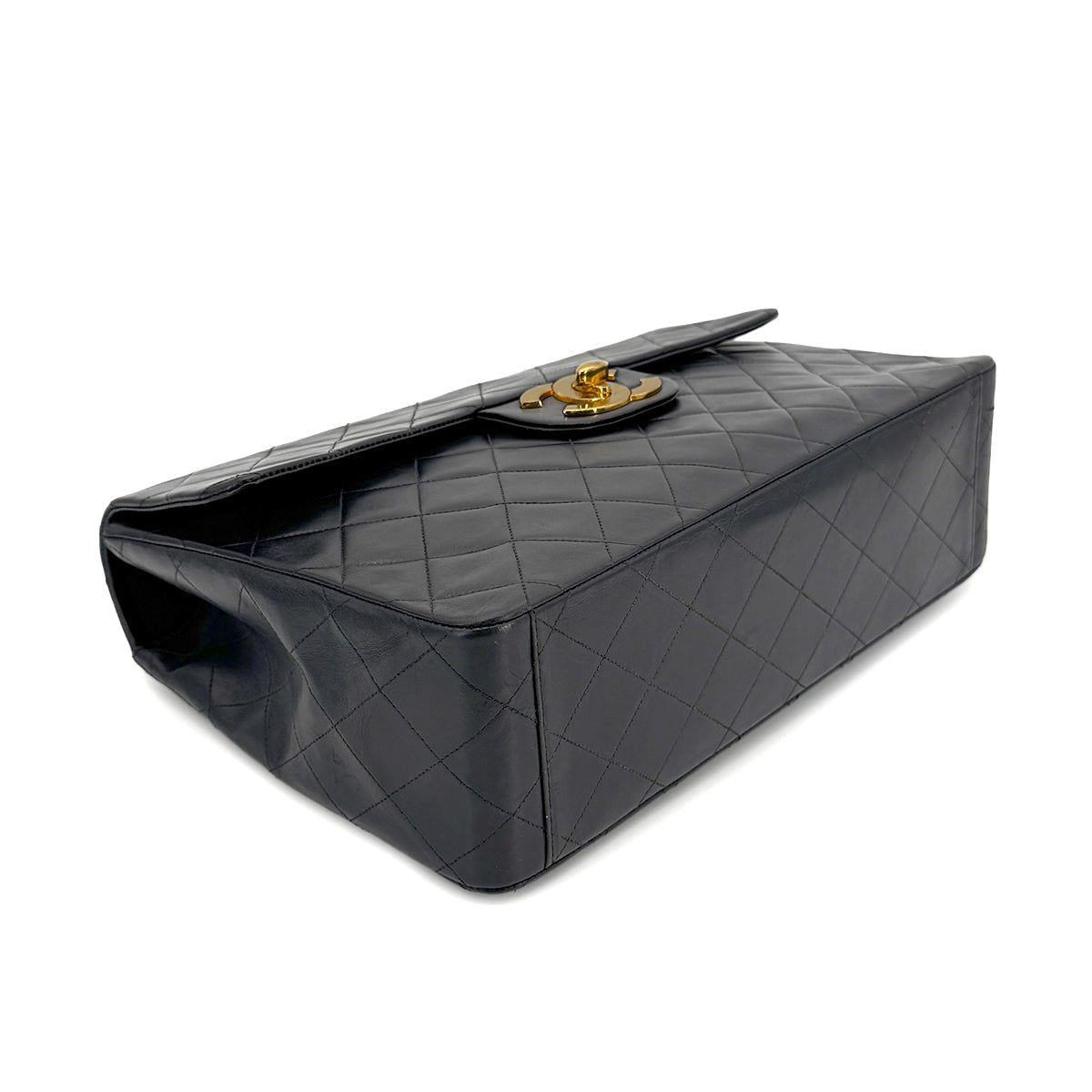 CHANEL VINTAGE MAXI MATELASSE 34 CHAIN SHOULDER BAG BLACK LAMB SKIN 90266733