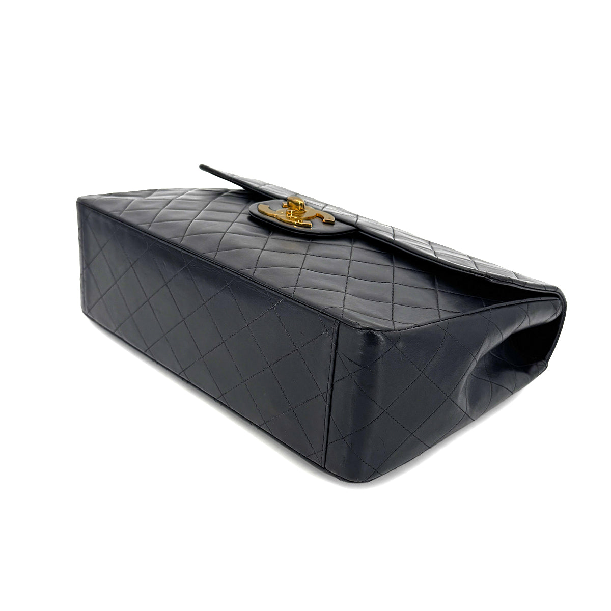 CHANEL VINTAGE MAXI MATELASSE 34 CHAIN SHOULDER BAG BLACK LAMB SKIN 90266733