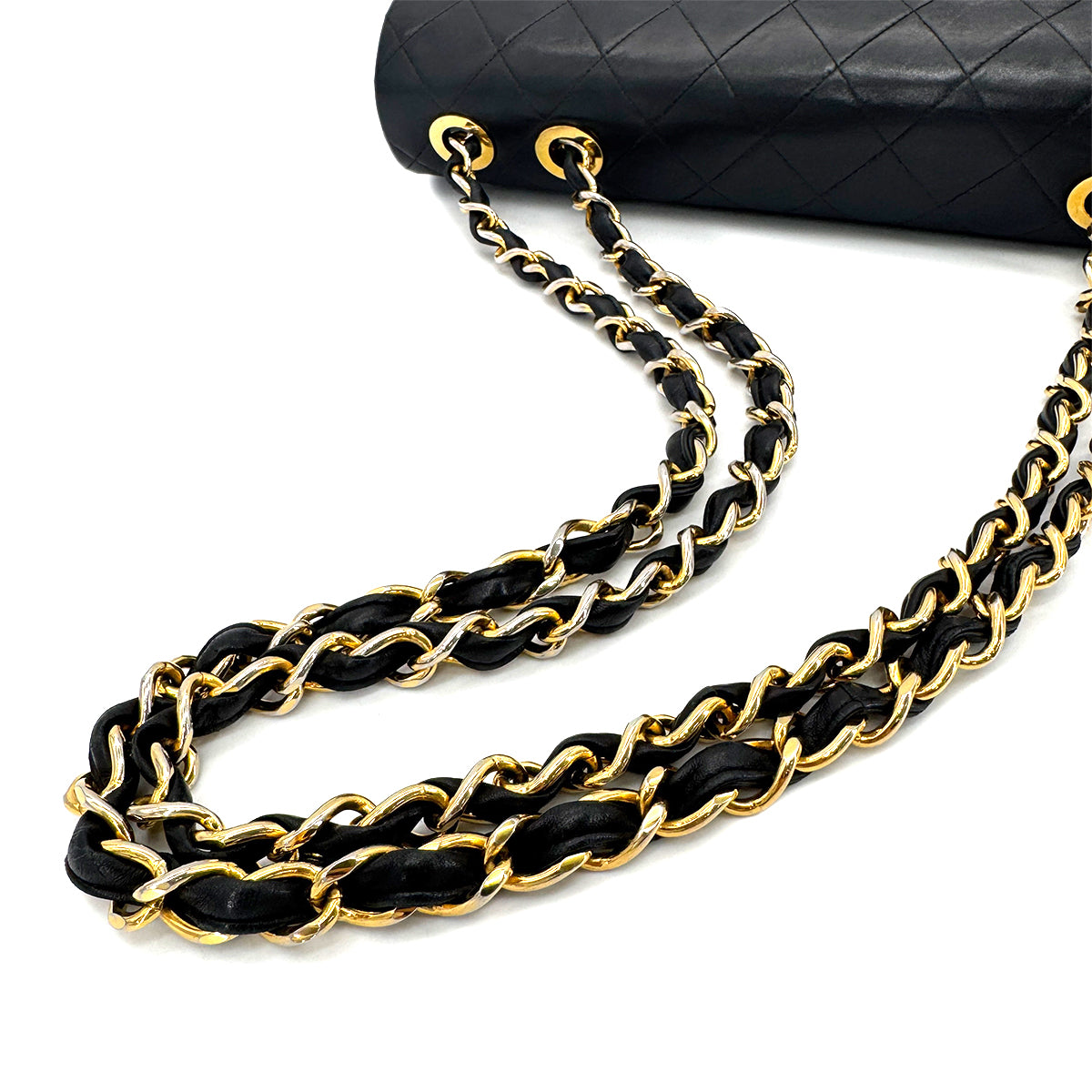 CHANEL VINTAGE MAXI MATELASSE 34 CHAIN SHOULDER BAG BLACK LAMB SKIN 90266733