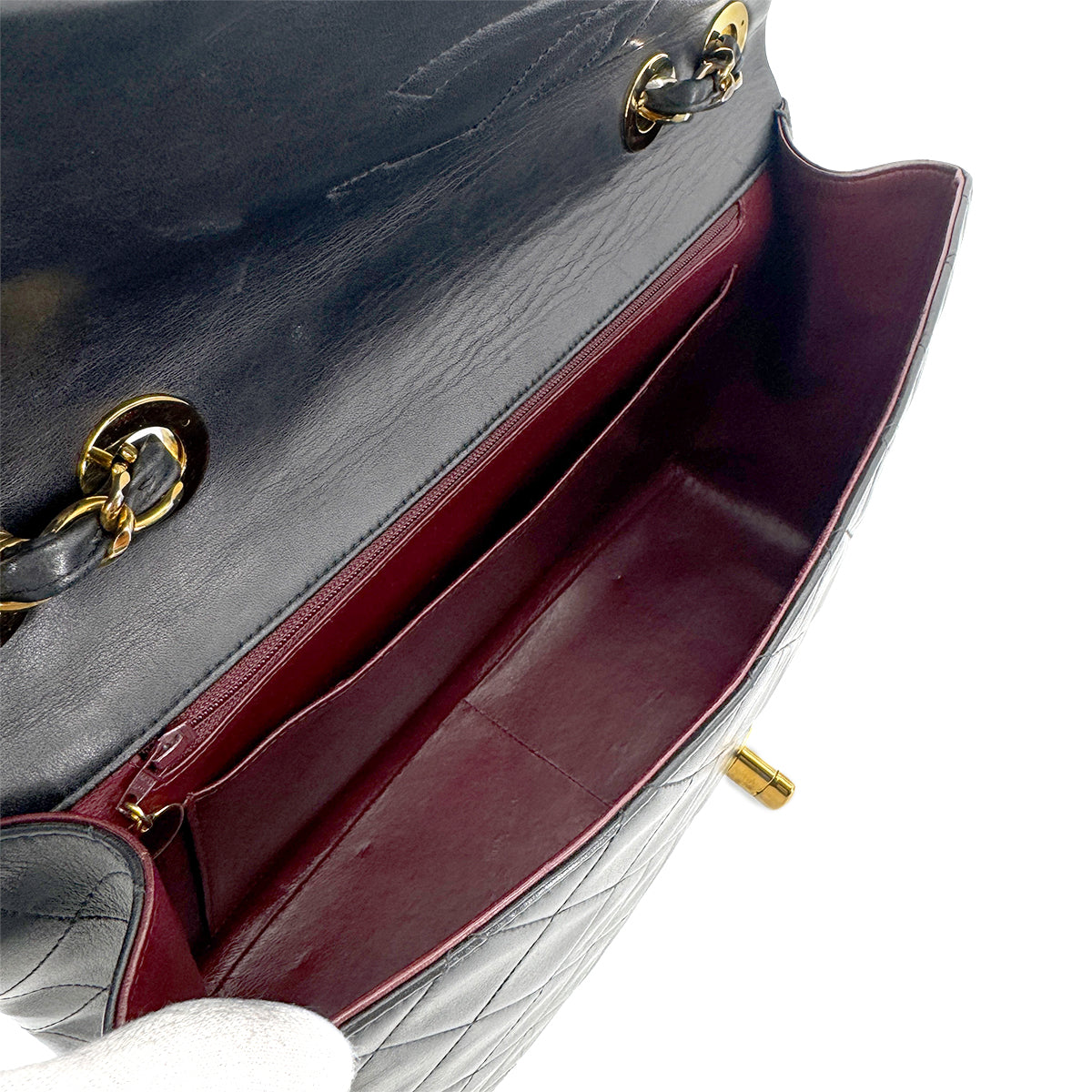 CHANEL VINTAGE MAXI MATELASSE 34 CHAIN SHOULDER BAG BLACK LAMB SKIN 90266733