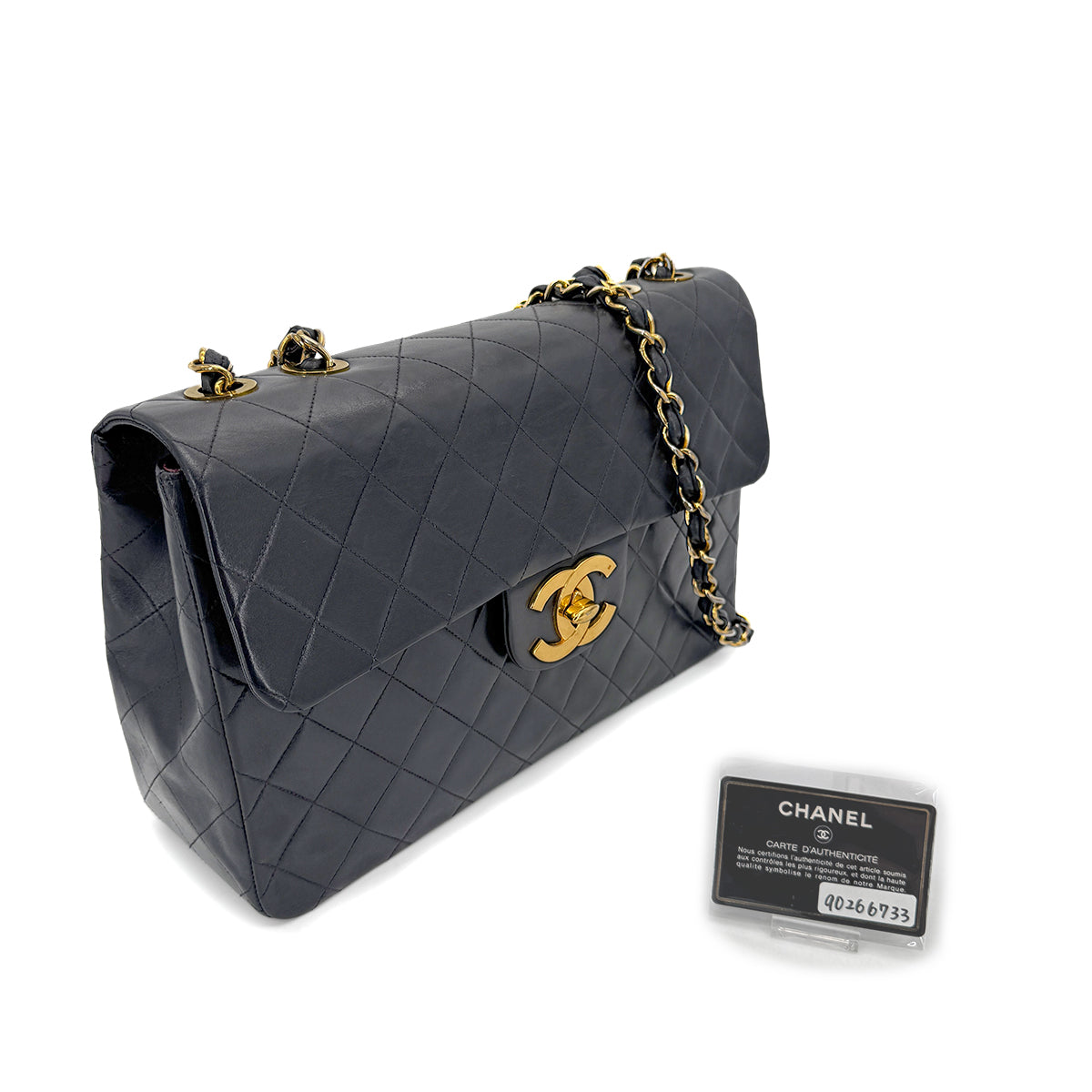 CHANEL VINTAGE MAXI MATELASSE 34 CHAIN SHOULDER BAG BLACK LAMB SKIN 90266733