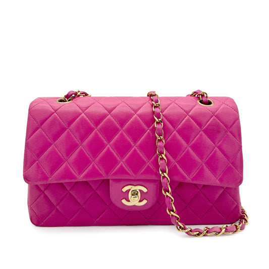 CHANEL VINTAGE CLASSIC FLAP MEDIUM CHAIN SHOULDER BAG PINK LAMB SKIN 90266734