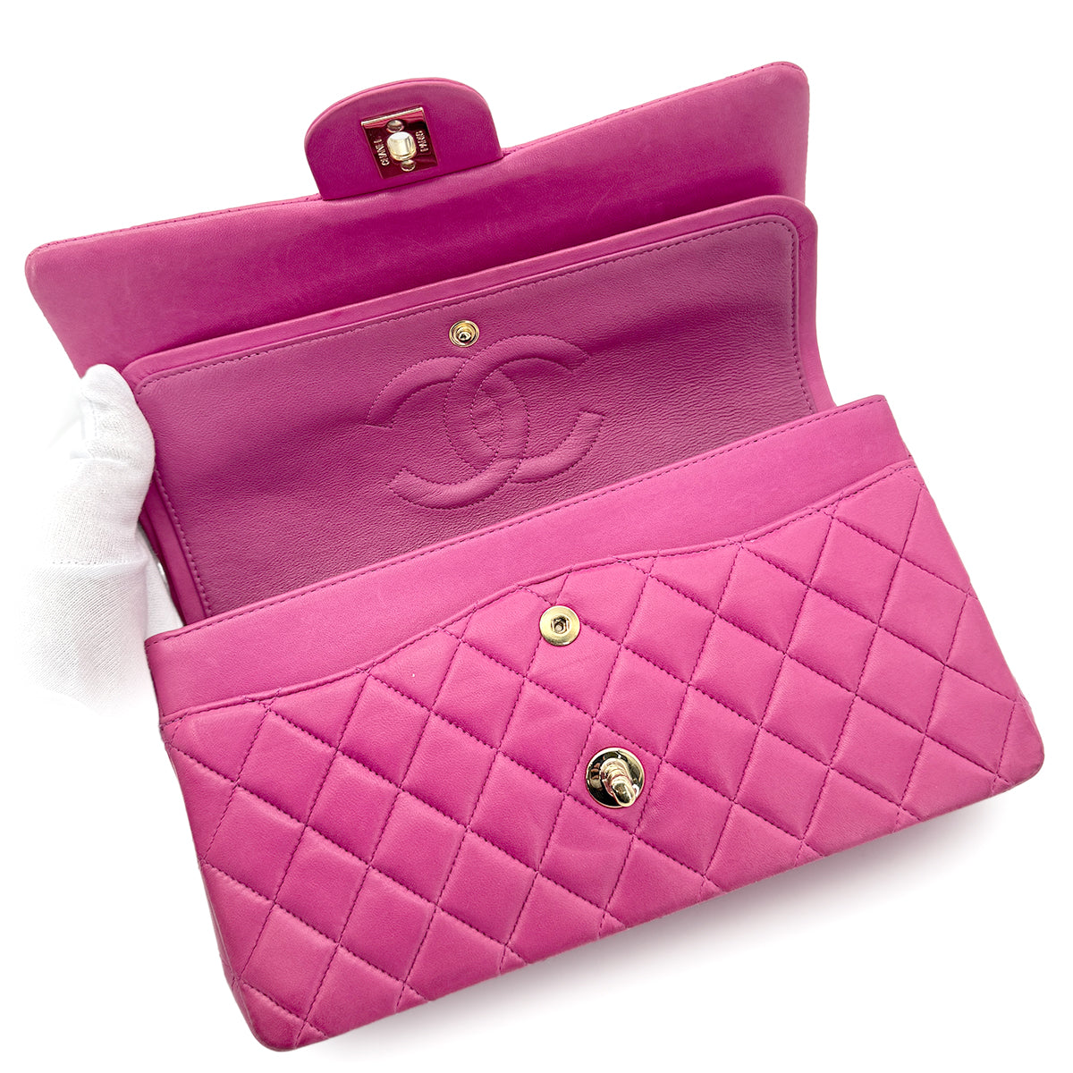 CHANEL VINTAGE CLASSIC FLAP MEDIUM CHAIN SHOULDER BAG PINK LAMB SKIN 90266734