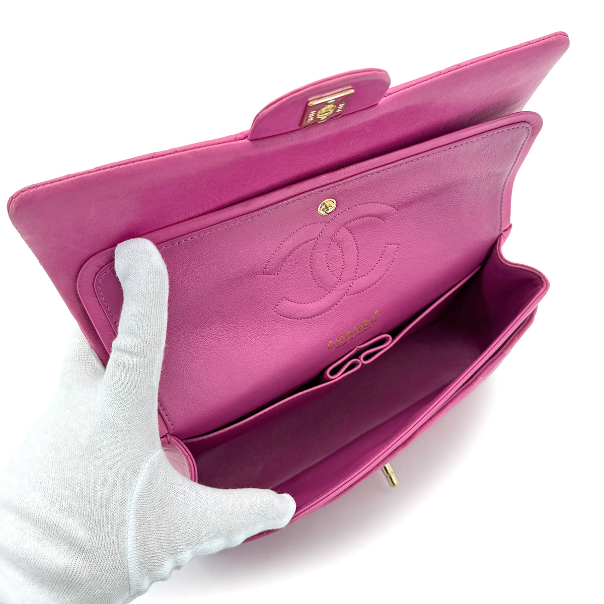 CHANEL VINTAGE CLASSIC FLAP MEDIUM CHAIN SHOULDER BAG PINK LAMB SKIN 90266734