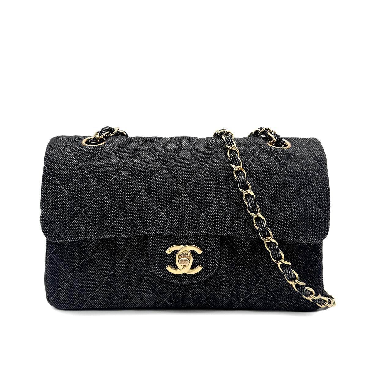 CHANEL VINTAGE CLASSIC FLAP SMALL CHAIN SHOULDER BAG BLACK DENIM 90266735