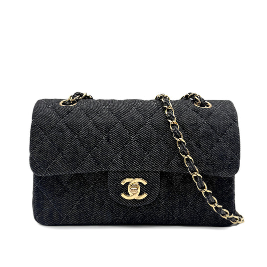 CHANEL VINTAGE CLASSIC FLAP SMALL CHAIN SHOULDER BAG BLACK DENIM 90266735