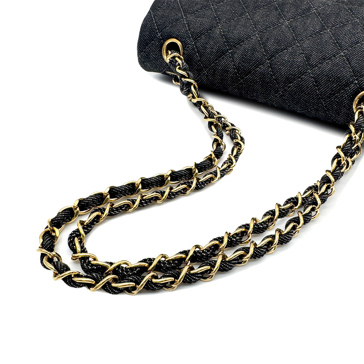 CHANEL VINTAGE CLASSIC FLAP SMALL CHAIN SHOULDER BAG BLACK DENIM 90266735