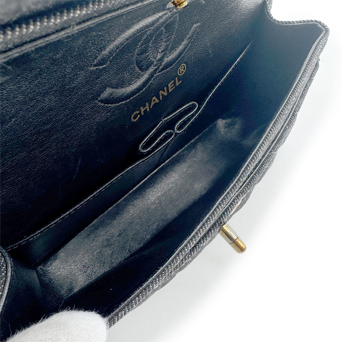 CHANEL VINTAGE CLASSIC FLAP SMALL CHAIN SHOULDER BAG BLACK DENIM 90266735