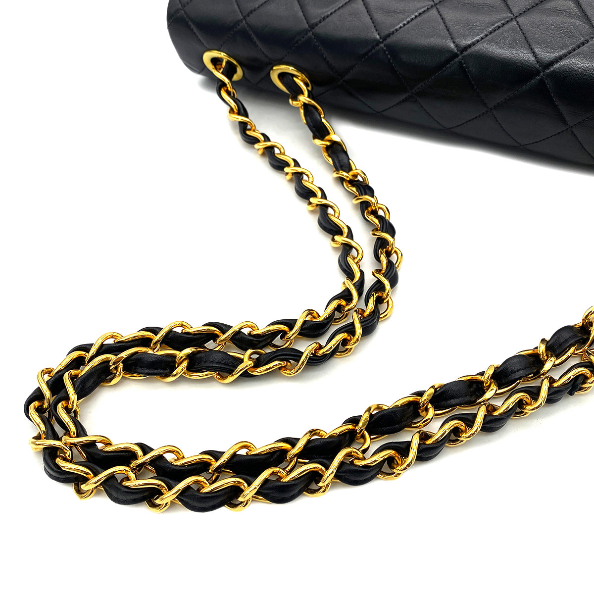 CHANEL VINTAGE MAXI MATELASSE 34 CHAIN SHOULDER BAG BLACK LAMB SKIN 90266740
