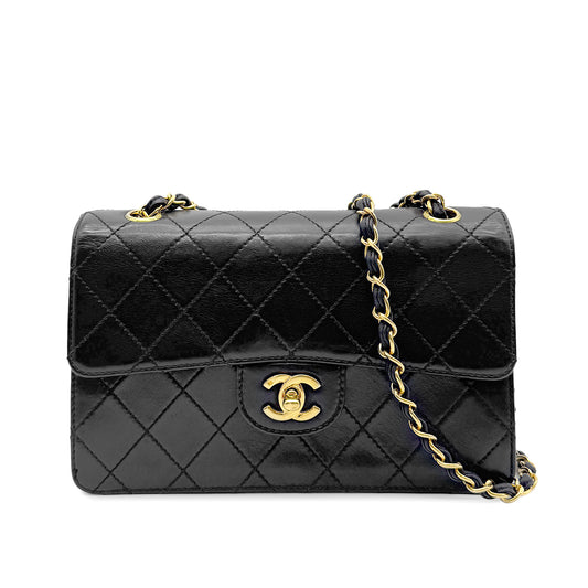 CHANEL VINTAGE CHAIN SHOULDER BAG BLACK LAMB SKIN 90266741