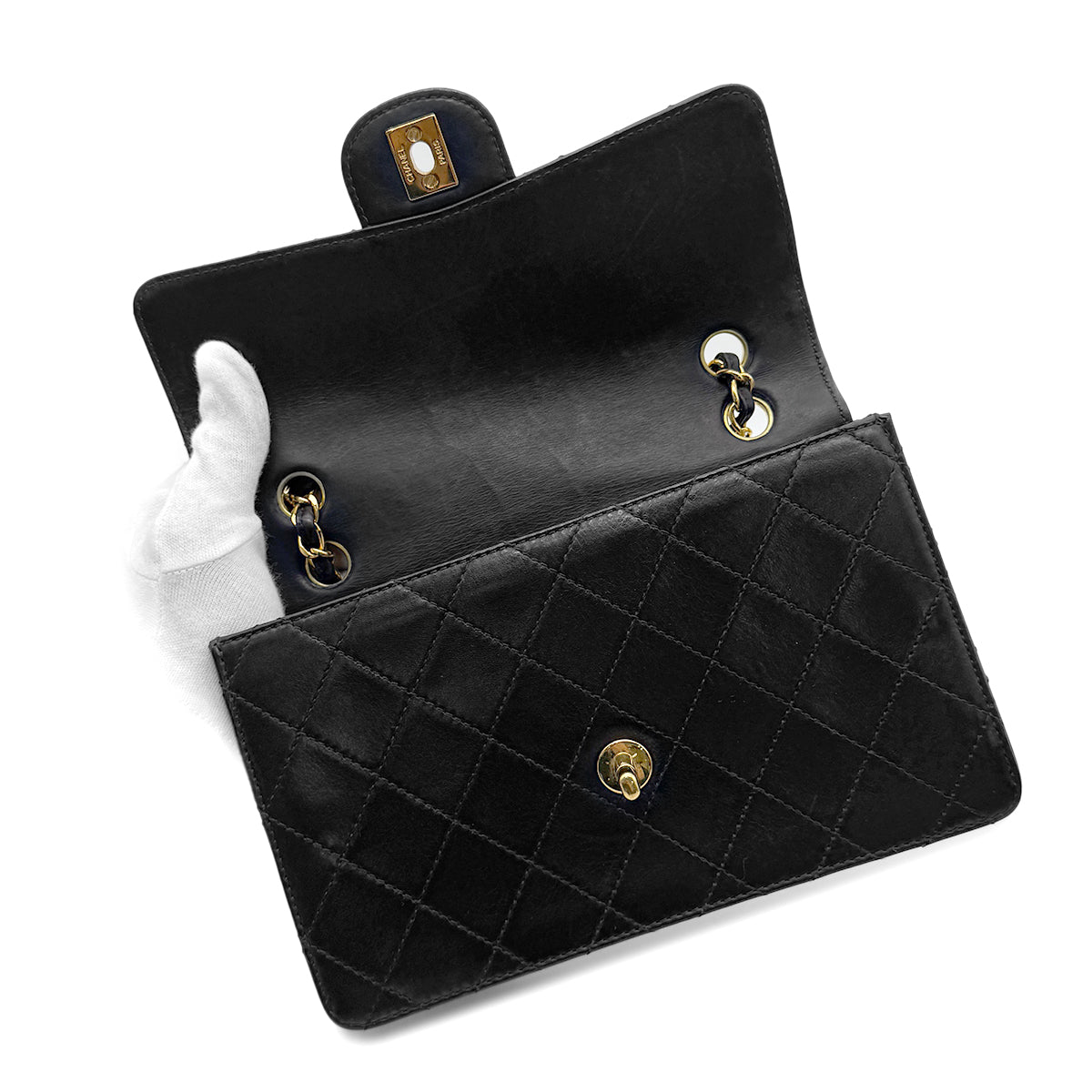 CHANEL VINTAGE CHAIN SHOULDER BAG BLACK LAMB SKIN 90266741