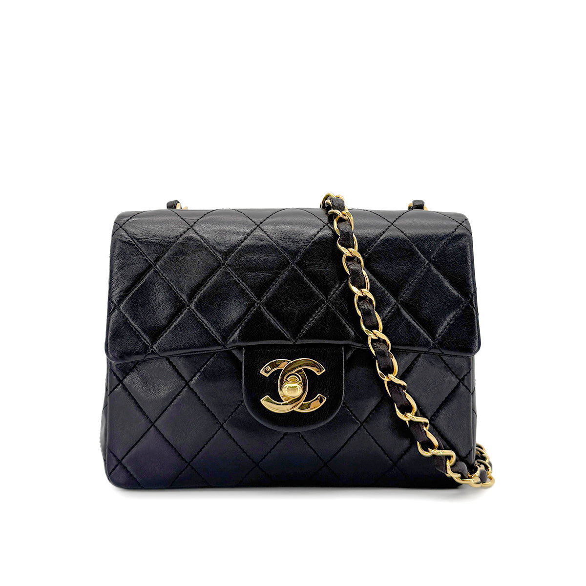 CHANEL VINTAGE MINI SQUARE 17 CHAIN SHOULDER BAG BLACK LAMB SKIN 90266742
