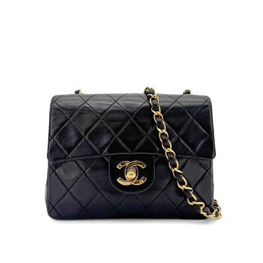 CHANEL VINTAGE MINI SQUARE 17 CHAIN SHOULDER BAG BLACK LAMB SKIN 90266742