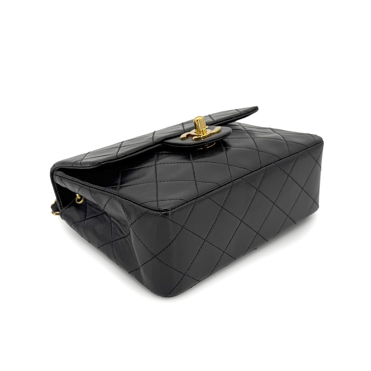 CHANEL VINTAGE MINI SQUARE 17 CHAIN SHOULDER BAG BLACK LAMB SKIN 90266742